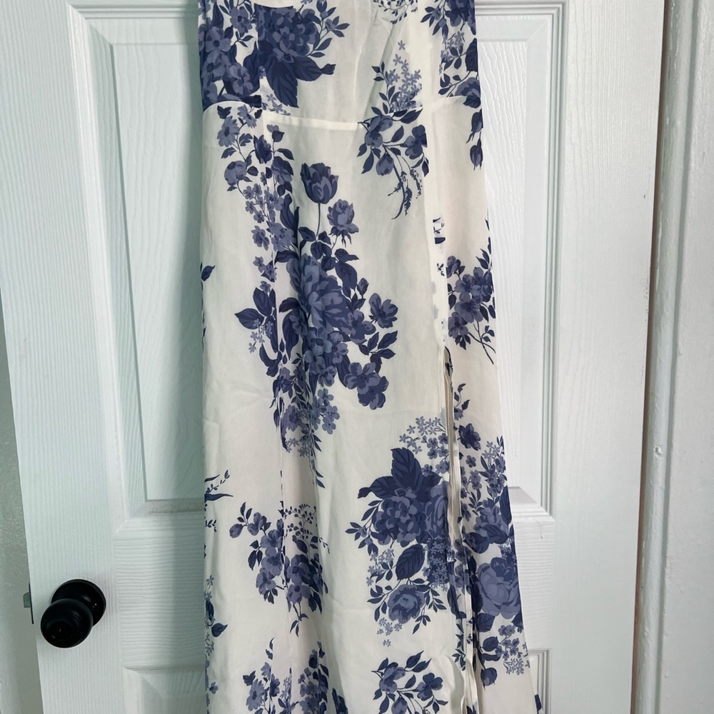 Reformation White Dress with Blue Floral Print